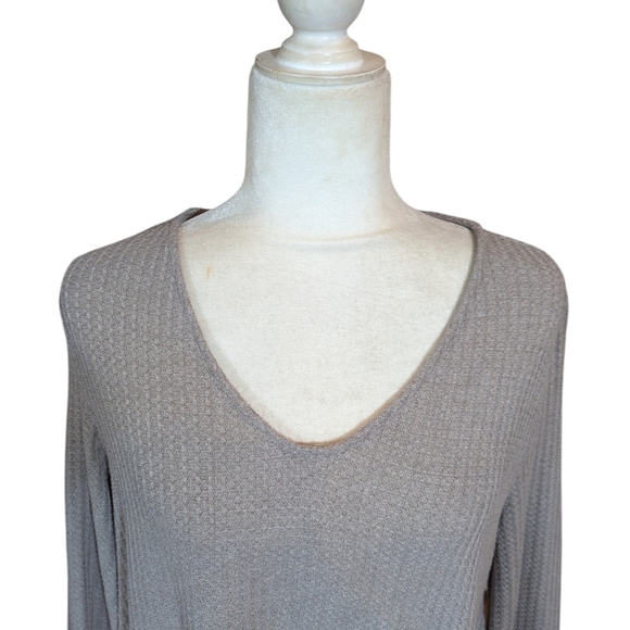 Waffle Knit Tunic Casual Relaxed Neutral Mushroom By Stevie Hender Sz L - Picture 2 of 8
